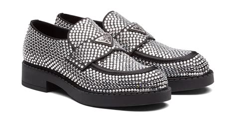 prada satin loafers with crystals|Prada Covers Chocolate Satin Loafers in Crystals .